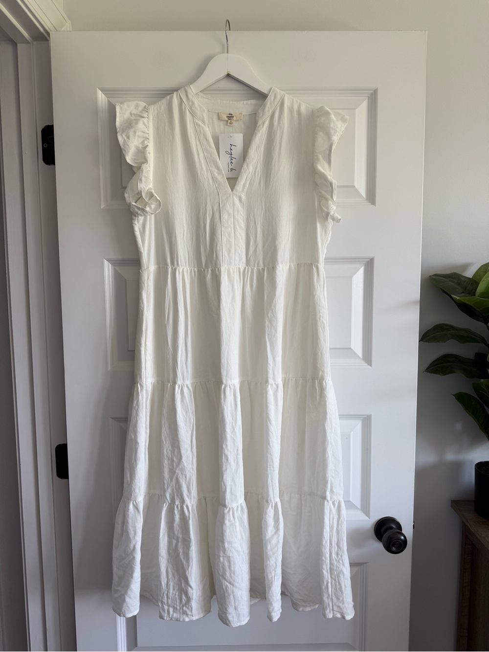 NWT Entro Ruffle Pocket Tiered Midi Dress in Off White